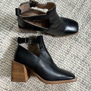 Free People Black Ankle Boots with Tan Heel